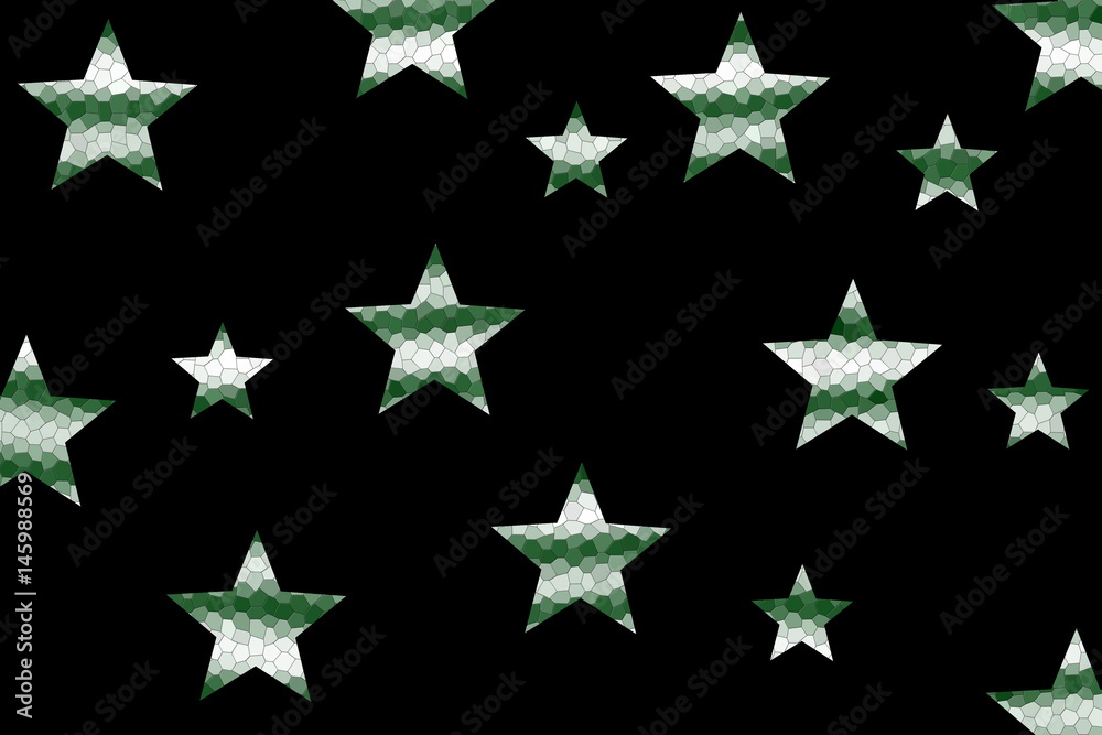 Obraz premium Dark green and White mosaic stars on a black background