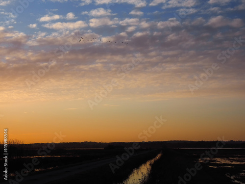Sonnenuntergang in der Moorlandschaft Teufelsmoor nahe dem Künstlerort Worpswede, Deutschland © kama71