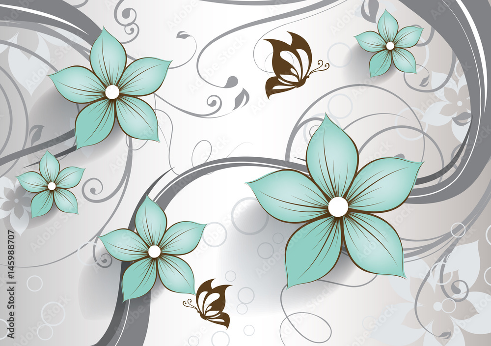 Obraz premium Abstract floral background with butterflies for design 