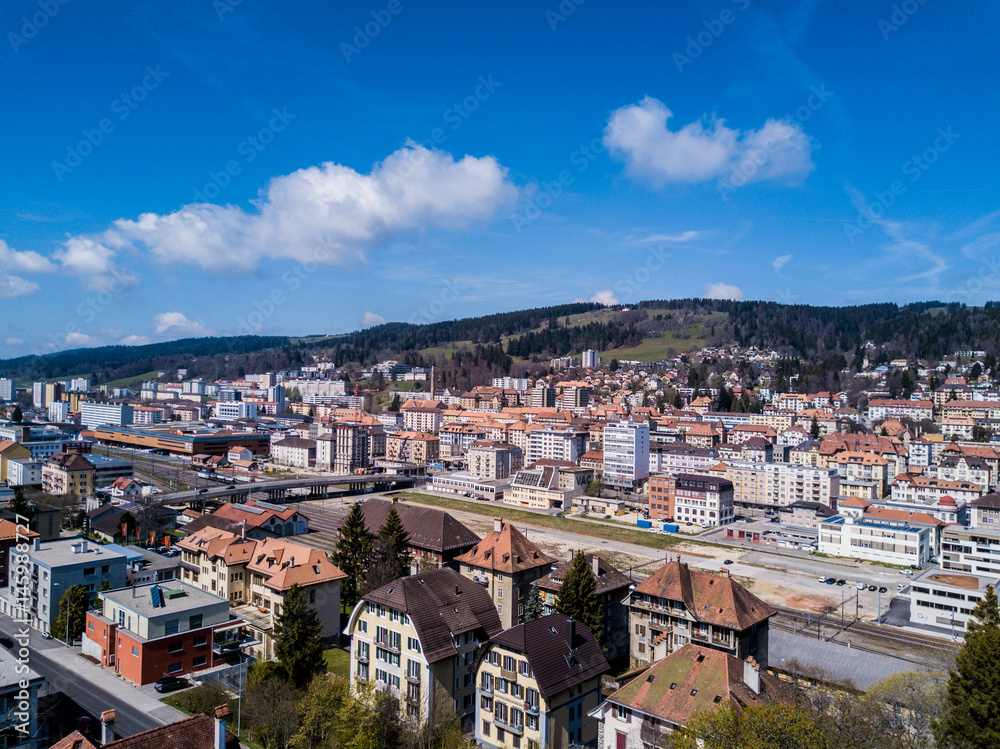Aerial view on UNESCO heritage city La de Chaux de Fonds