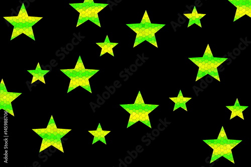 Black Background with green and yellow mosaic stars