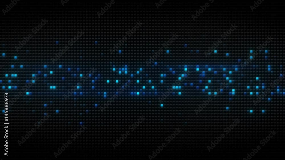 Blue glowing cubes on black tiles. Computer generated abstract loopable background 4k UHD (3840x2160)
