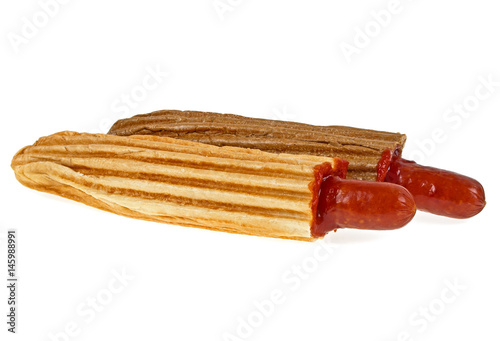 Two French Hot Dogs isolated on white background