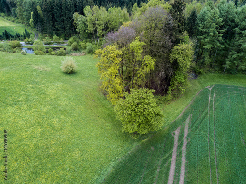 Aerial view on rural landscape in Switzerland