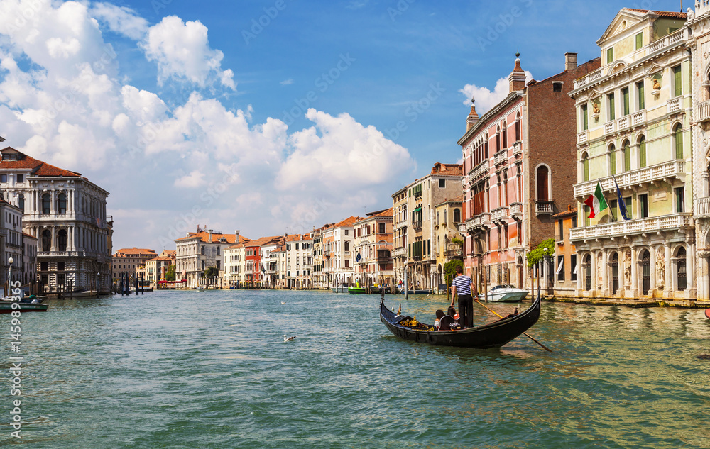 The Grand canal with floating gondolas, Venice, Italy