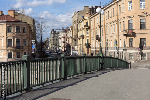 prospect, the bridge on the river Fontanka, St. Petersburg, buildings, street, cars on the road, the Windows, lamppost © Elena