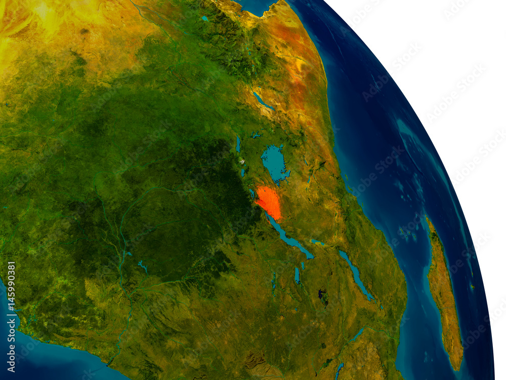 Burundi on model of planet Earth