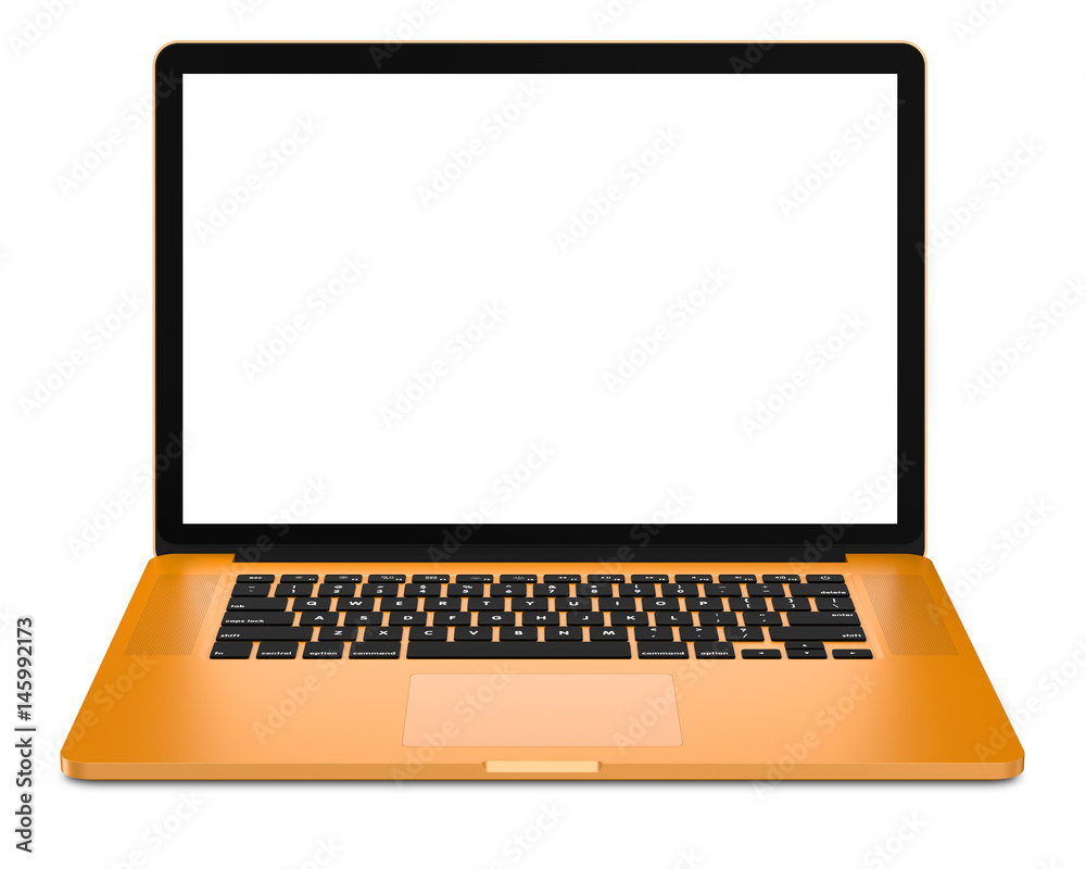 Yellow laptop on a white background. High detailed, resolution image.