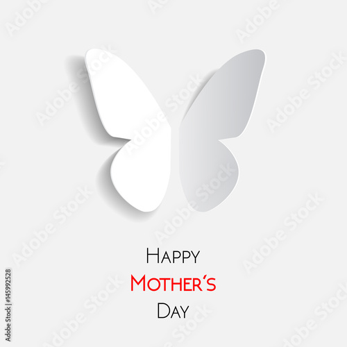 Happy Mother's Day greeting card, white with white paper origami butterflies