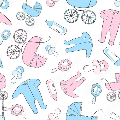 Seamless pattern with items for newborn