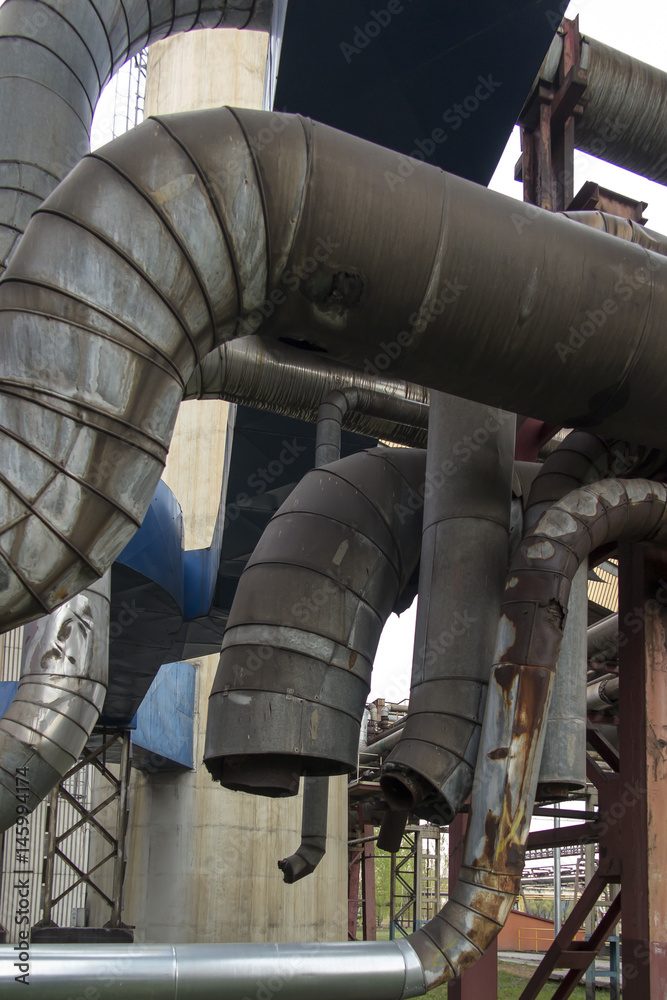 Old industrial technological installations with damaged pipelines Old industrial technological installations with damaged pipelines