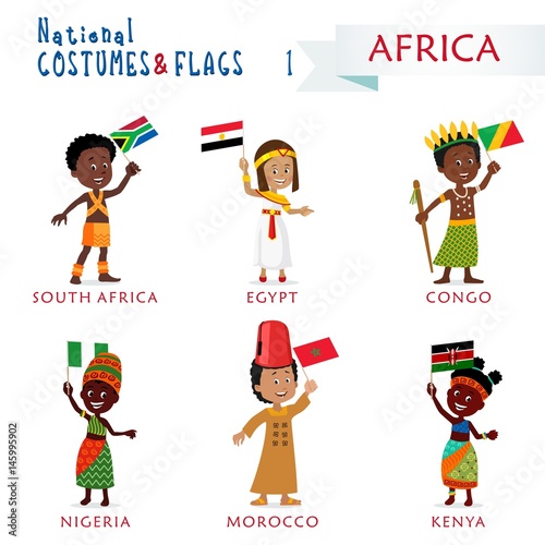 National costumes and flags of the nations - Kids of the world - Africa