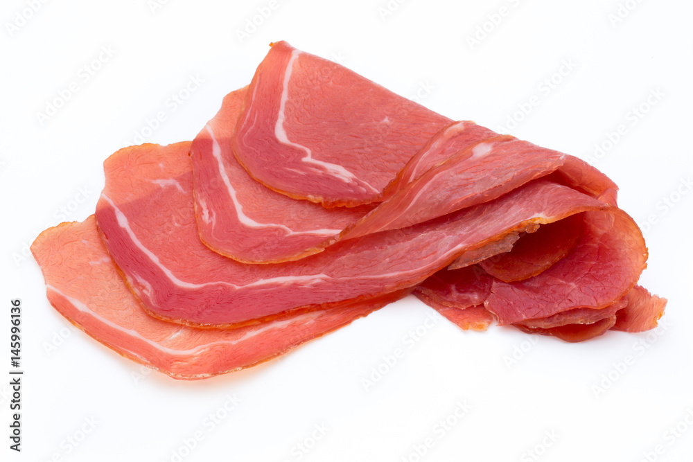 Pork ham slices isolated on white background. Pork ham slices isolated on white background.