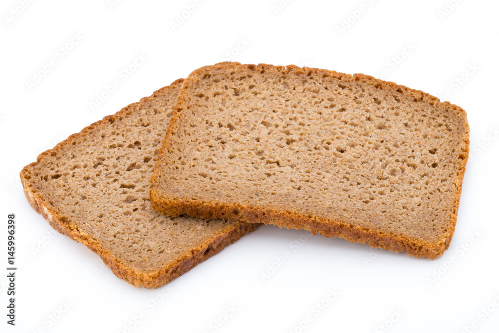 Slices of rye bread isolated on white background. Slices of rye bread isolated on white background.