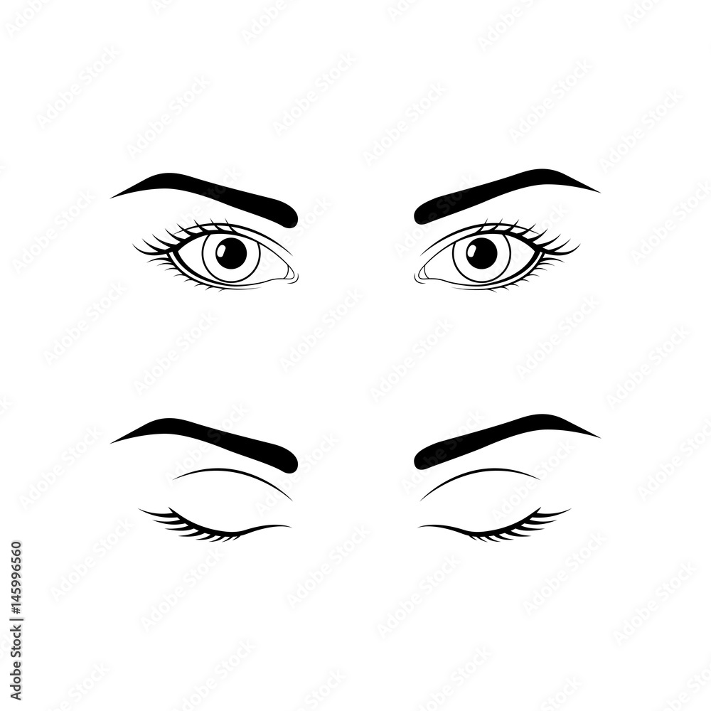 Opened and closed female eyes