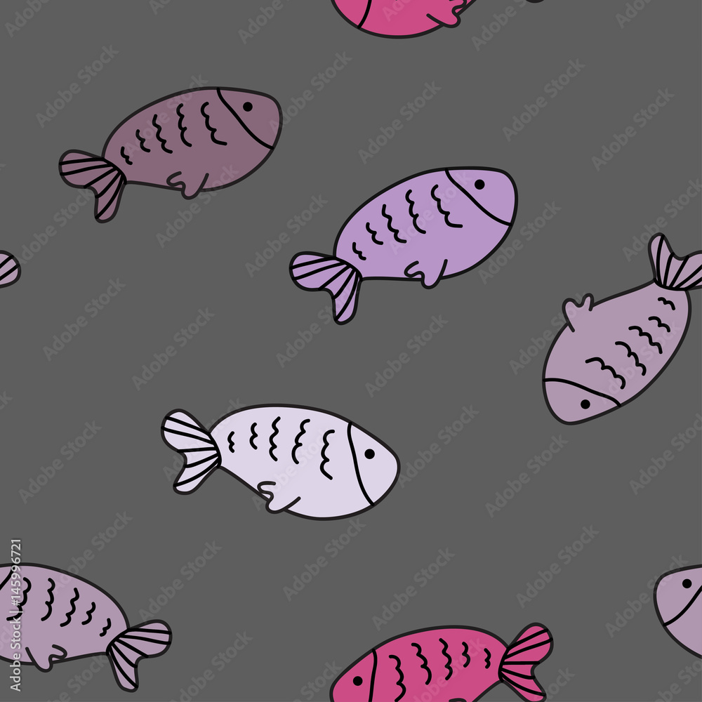 Vector seamless pattern with cute fish