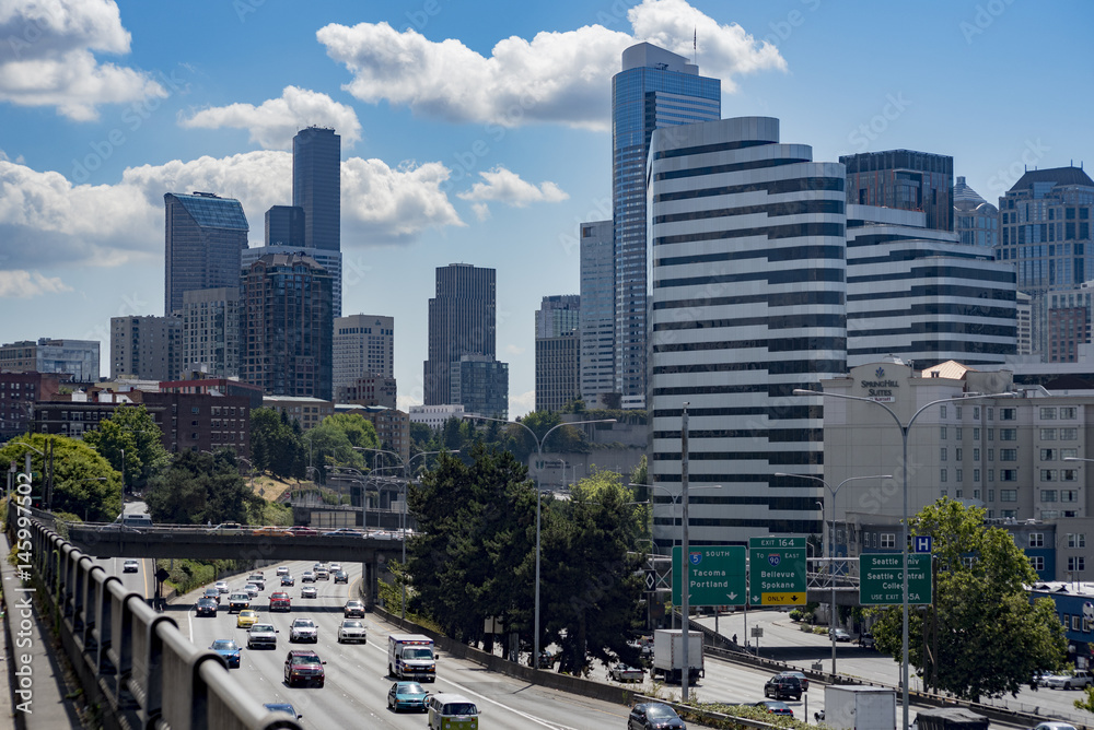 Traffic cutting through downtown Seattle