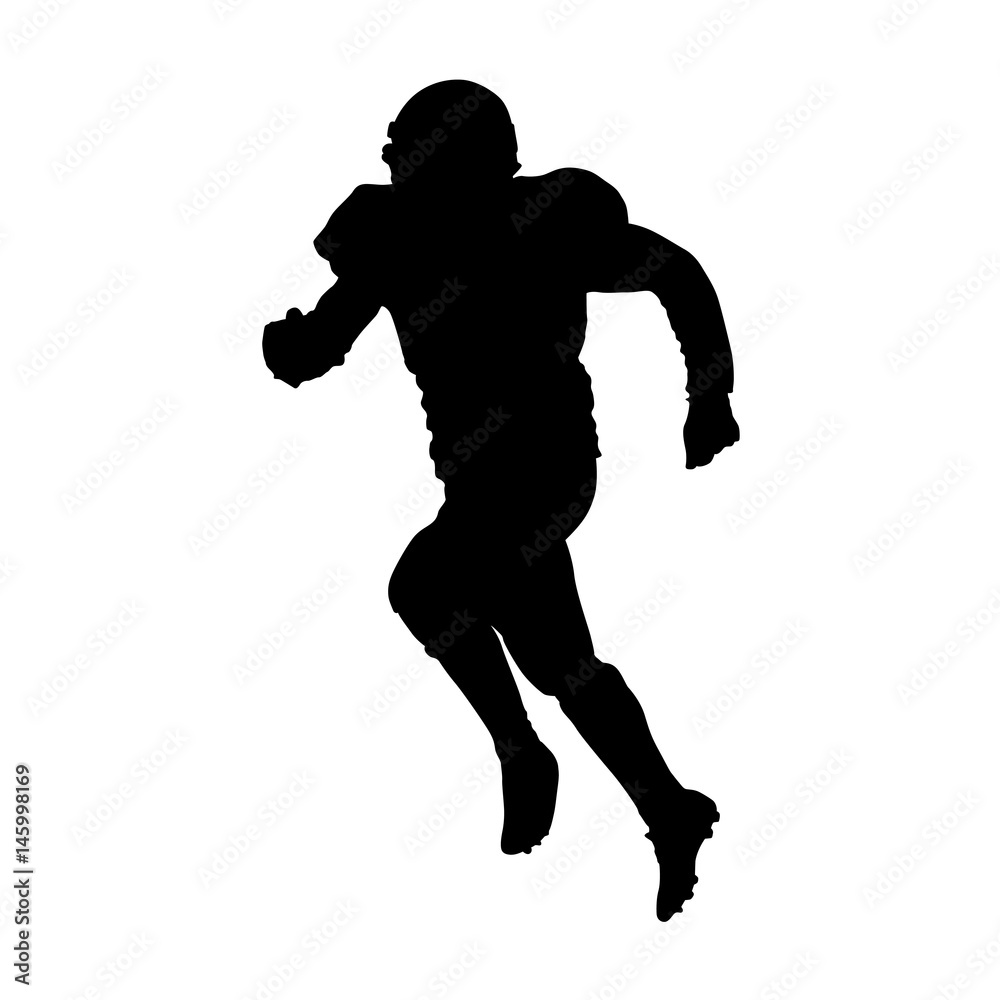 Running football player, vector silhouette, front view Running football player, vector silhouette, front view