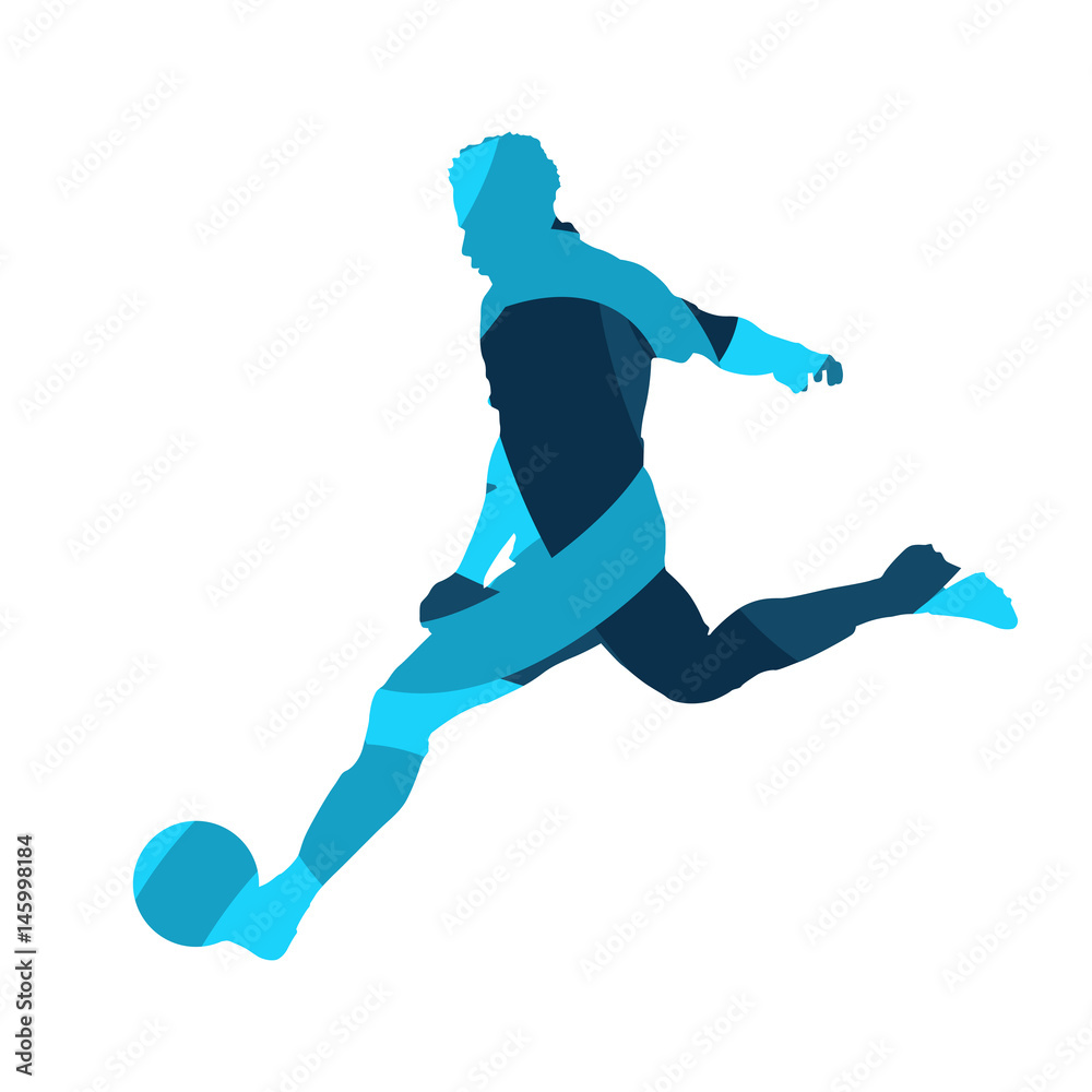 Soccer player, abstract blue vector silhouette