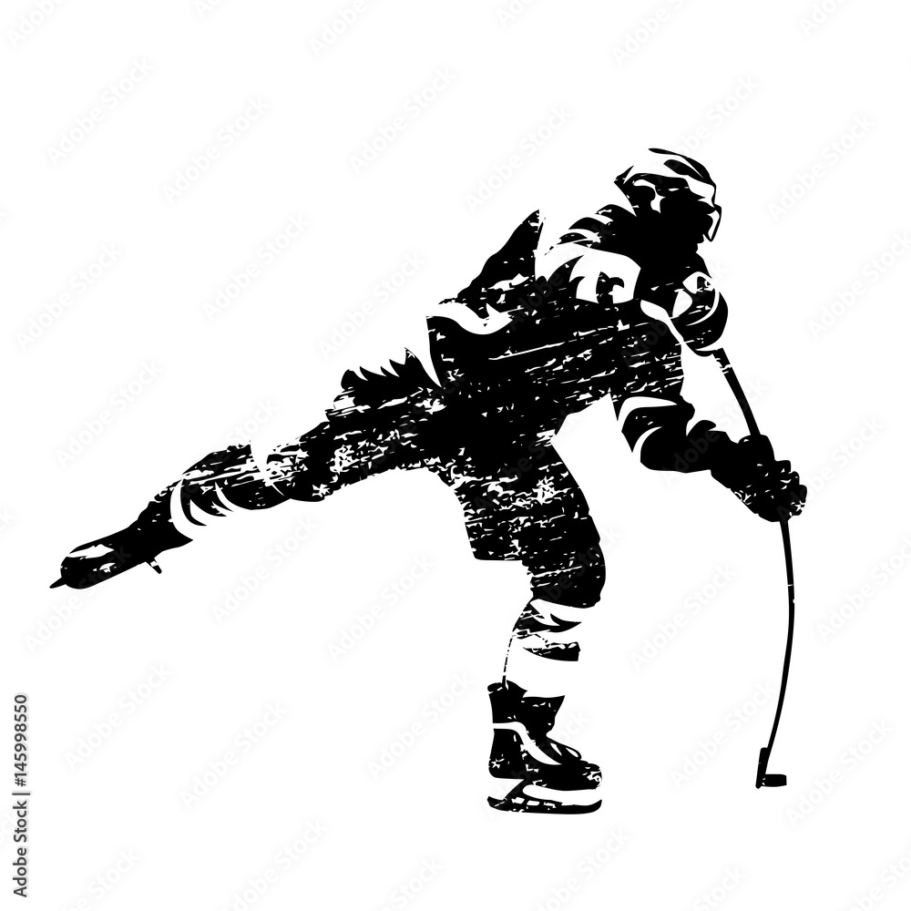 Fototapeta premium Scratched vector silhouette of shooting ice hockey player