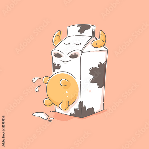 Milk carton with cow body parts cartoon illustration  photo