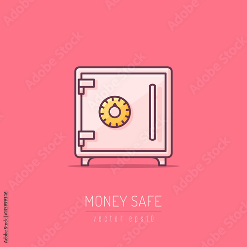Bank money safe vector icon illustration in line art style