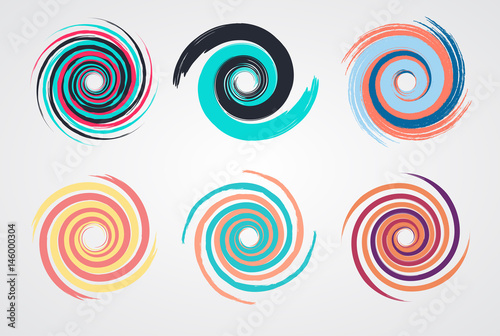 color spiral swirl set circle with brush in flat style vector illustration photo