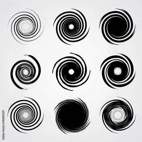 black spiral swirl set circle with brush vector illustration