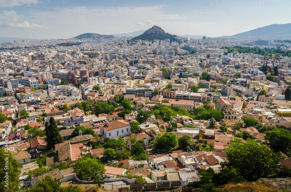 Panorama of Athens and ancient ruins, Greece.