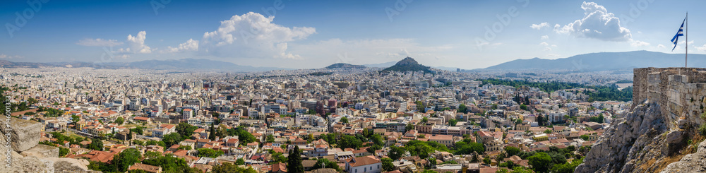 Panorama of Athens and ancient ruins, Greece.