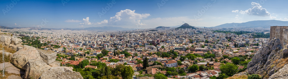 Panorama of Athens and ancient ruins, Greece.