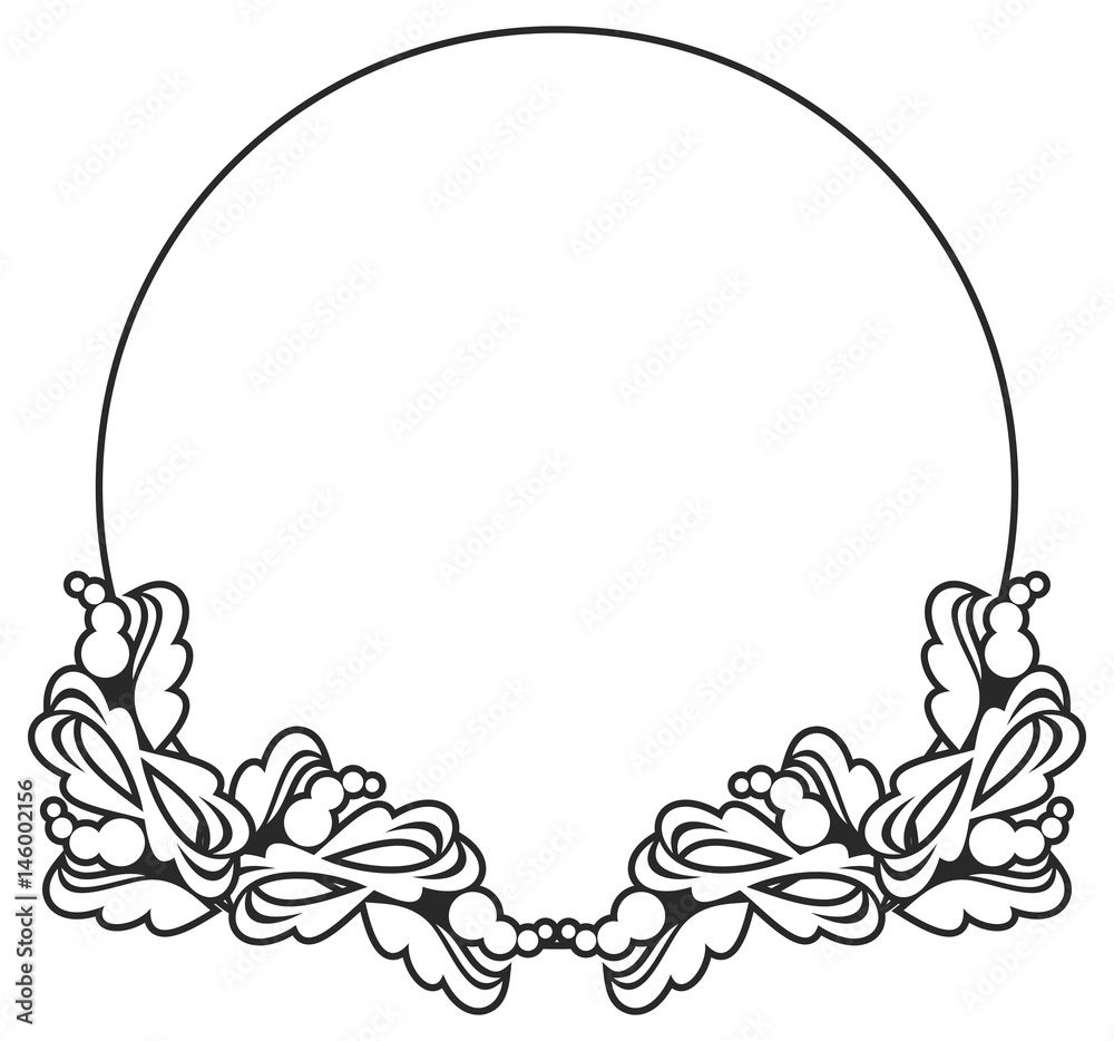 Black and white round frame with floral silhouettes. Copy space. Vector clip art. Black and white round frame with floral silhouettes. Copy space. Vector clip art.