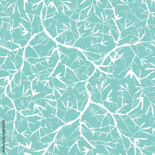 Vector turquoise blue and white bracnhes painted texture. Seamless repeat pat...