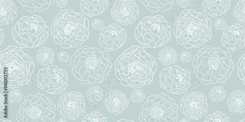 Vector silver grey flower garden seamless repeat pattern background texture. ...