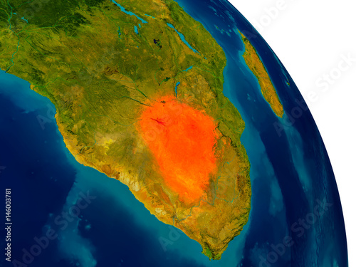 Botswana on model of planet Earth