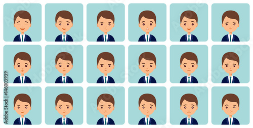 Avatars male emotions in flat design. Vector illustration.