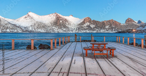 Winter view to Mefjord. Mefjord on Senja island , Municipality of Sandefjord in Vestfold, Troms county - Norway photo