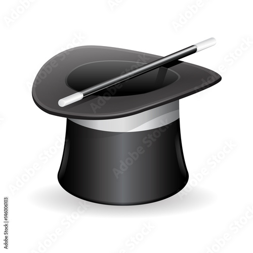 Mystic Magic Hat With Wand. Vector Illustration
