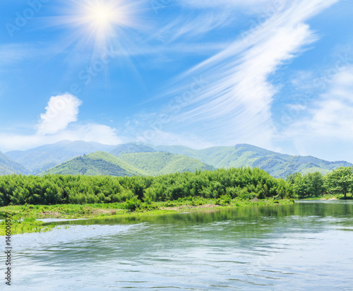 Wallpaper Mural Mountain and river natural scenery under the blue sky Torontodigital.ca