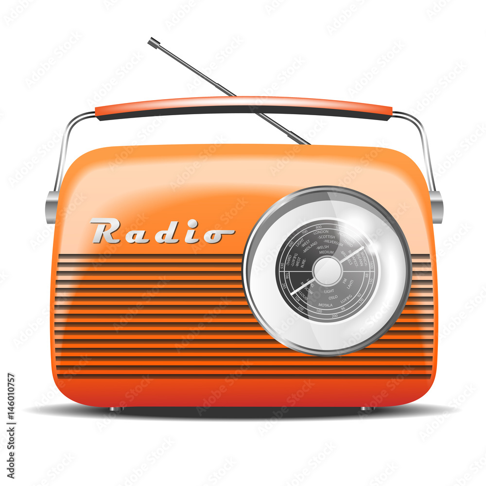 Orange Retro radio. vintage. vector illustration Stock Vector