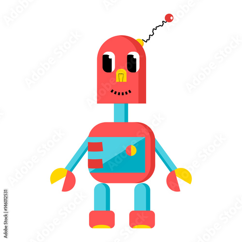 Cute red robot in cartoon style