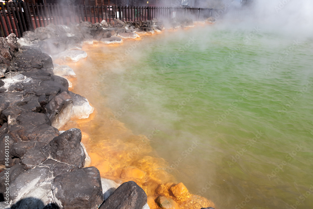 Oniyama Jigoku (Crocodile Hell) one of the tourist attractions representing the various hells at Beppu, Oita, Japan.