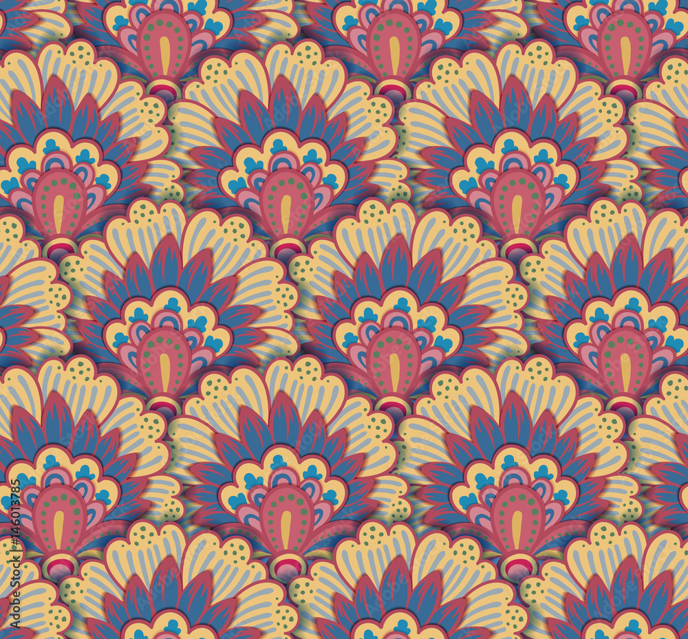 Seamless ethnic pattern with floral motives. Mandala stylized print template for fabric and paper. Boho chic design. Summer fashion. Seamless ethnic pattern with floral motives. Mandala stylized print template for fabric and paper. Boho chic design. Summer fashion.