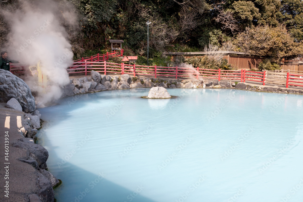 BEPPU, OITA, JAPAN - MARCH 14, 2017 :Kamado Jigoku (Cooking Pot Hell) is one of the tourist attractions representing the various hells at Beppu Onsen, Oita.
