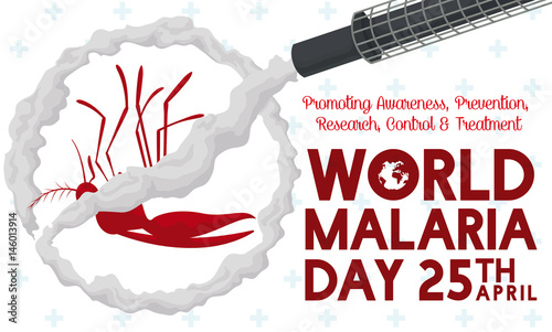 Fogger Machine Drawing a Forbidden Sign in Mosquito with Malaria, Vector Illustration;