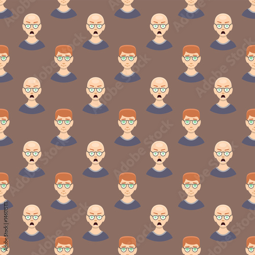 Hair loss stages man seamless pattern and types of baldness illustrated on male head.