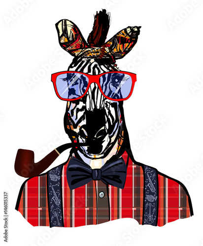Naklejka na ścianę Zebra z okularami przeciwsłonecznymi w stylu hipster