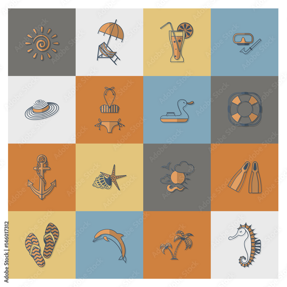 Summer and Beach Simple Flat Icons Summer and Beach Simple Flat Icons