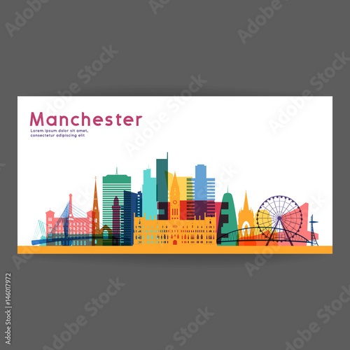 Manchester colorful architecture vector illustration.