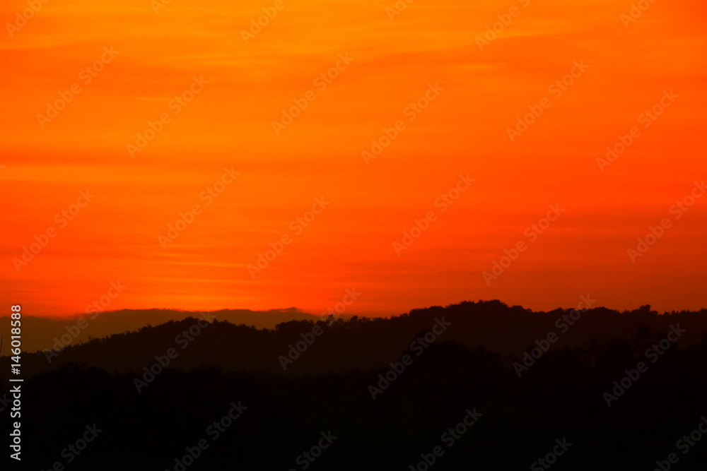 sunset beautiful and silhouette mountain tree colorful landscape in sky twilight time
